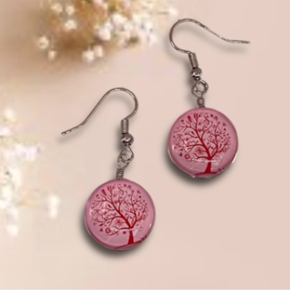 💖BOGO Pink Tree Of Life Ball Dangle Earring’s - Picture 1 of 6